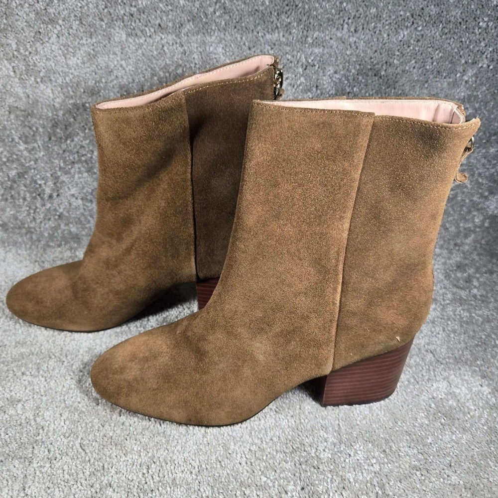 J.Crew Ankle Boots Brown Suede Block Heel Back Zip‎ Womens 9.5